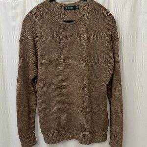 Ralph Lauren XL ladies Crewneck Sweater tan with gold flecks. Nice for evening.